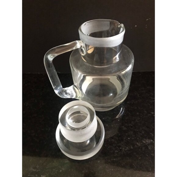 Vtg 1960's Etched Clear Crystal Vinegar Oil Cruet Made in Romania - Picture 8 of 10